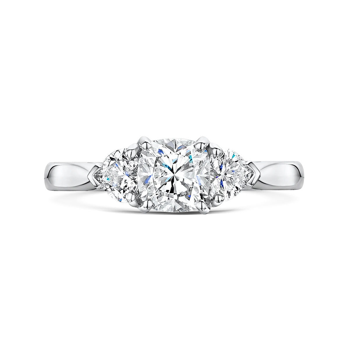 Platinum Cushion and Heart 3-Stone Ring 1.43ct