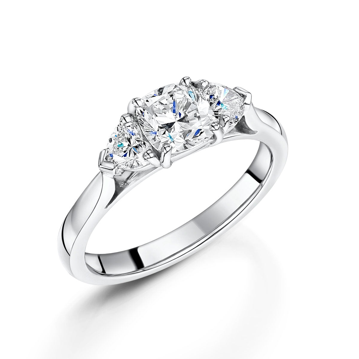 Platinum Cushion and Heart 3-Stone Ring 1.43ct