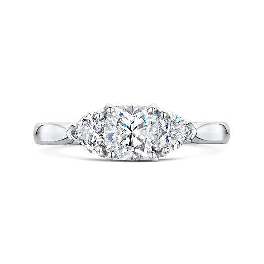 Platinum Cushion and Heart 3-Stone Ring 1.43ct